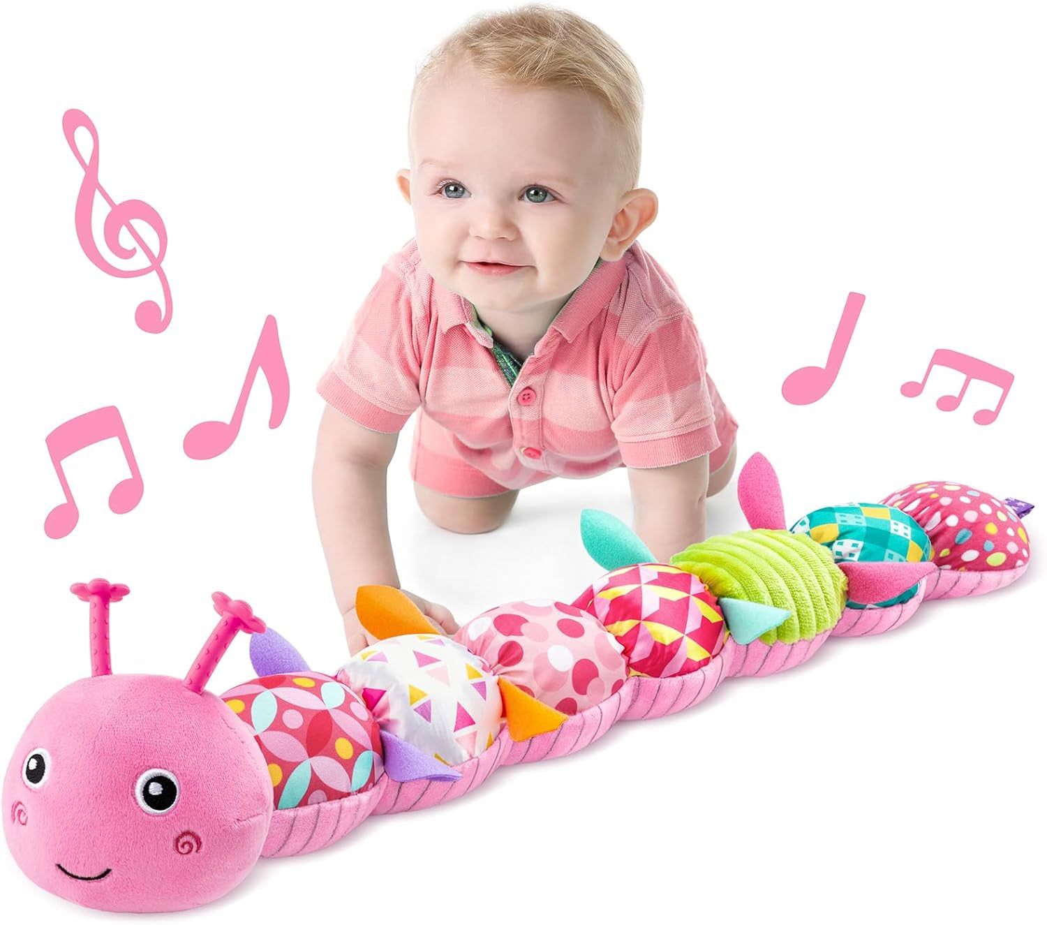 Baby Toys Musical Caterpillar,Infant Stuffed Animal Toys with Crinkle and Rattles,Soft Sensory Toys with Textures for Tummy Time Newborn Boys Girls 0 3 6 12 Months(Green)